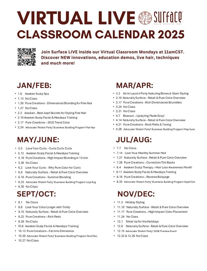 2025 Surface Hair LIVE Virtual Classroom